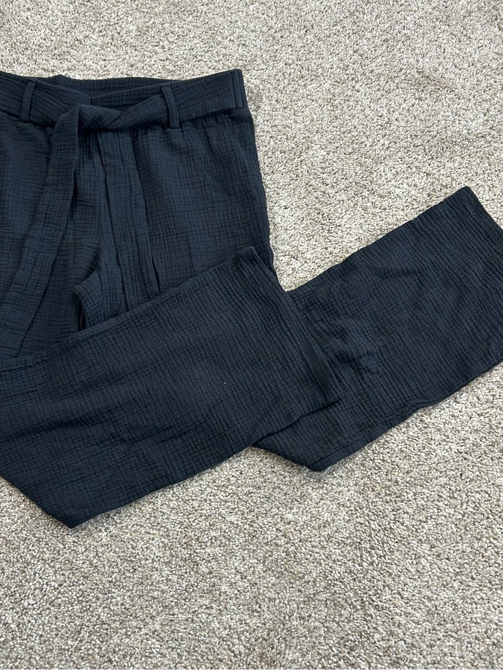 Wide-Leg Black Tie-Waist Pants for Women